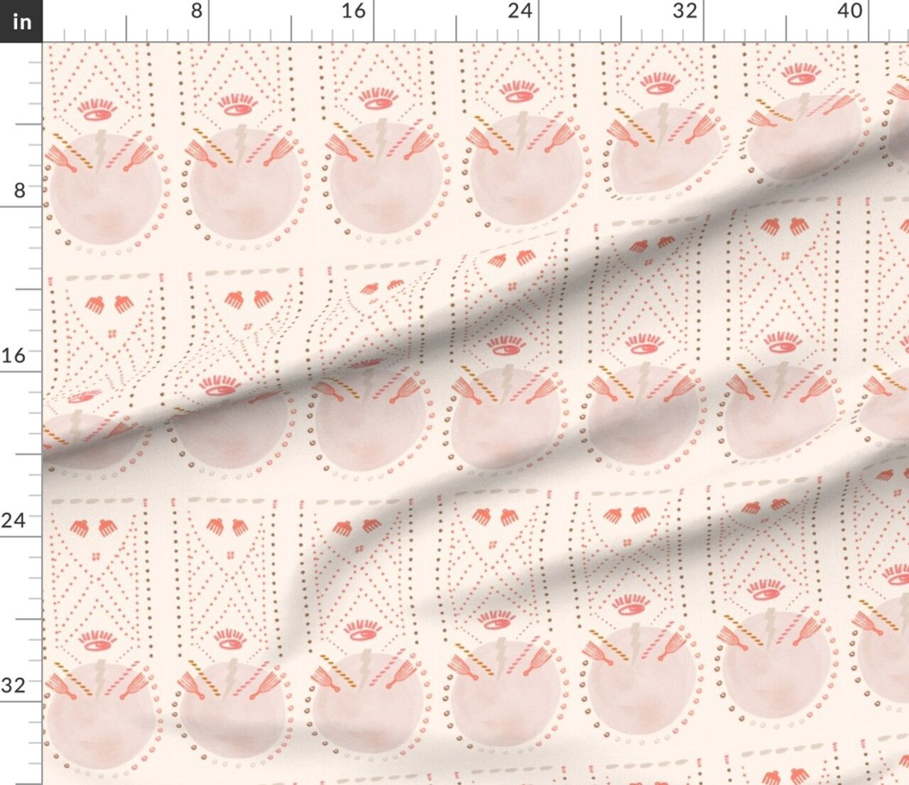 Feminine Tribal Cultural Geometric Dots Eye Lightning Bolt Monochrome Pink Pastel Circles Abstract Bohemian Eclectic Custom Printed Fabric by Spoonflower Various Fabrics by the Yard or Fat Quarter